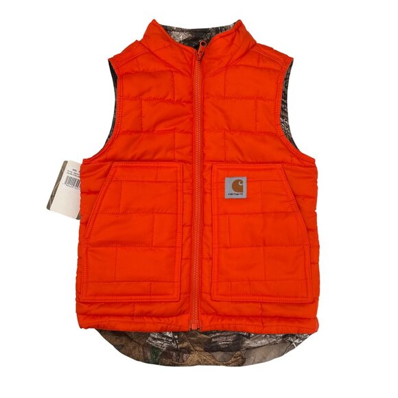 Carhartt Reversible Camo & Orange Vest XXS 4/5 Kids Outdoor Hunting Warm Quilted - Picture 3 of 5